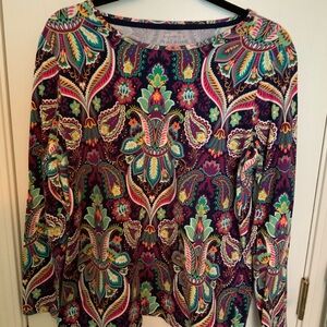 Talbots Purple Graphic Long Sleeve Blouse